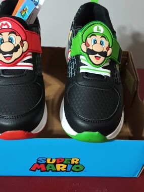 Super Mario Kids Black Sneakers with Red & Green Accents